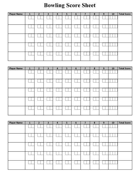 Bowling Score Card Printable